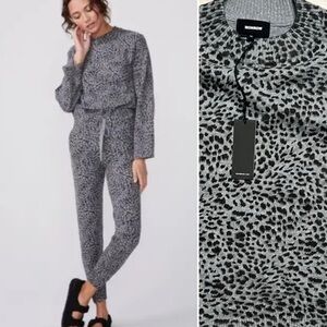 Monrow Sweater Sweatpants Set, Mini Leopard Print Grey/ Black, size XS NWT
